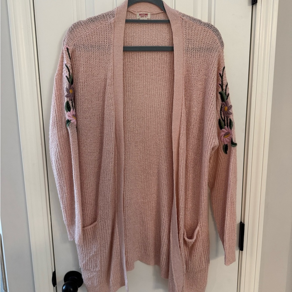 Mossimo Supply Co. Dusty Blush Open-Front Embroidered Sleeve Cardigan